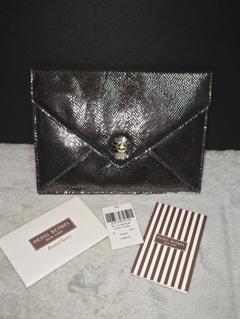 henri bendel Metallic Charcoal Envelope Card Holder